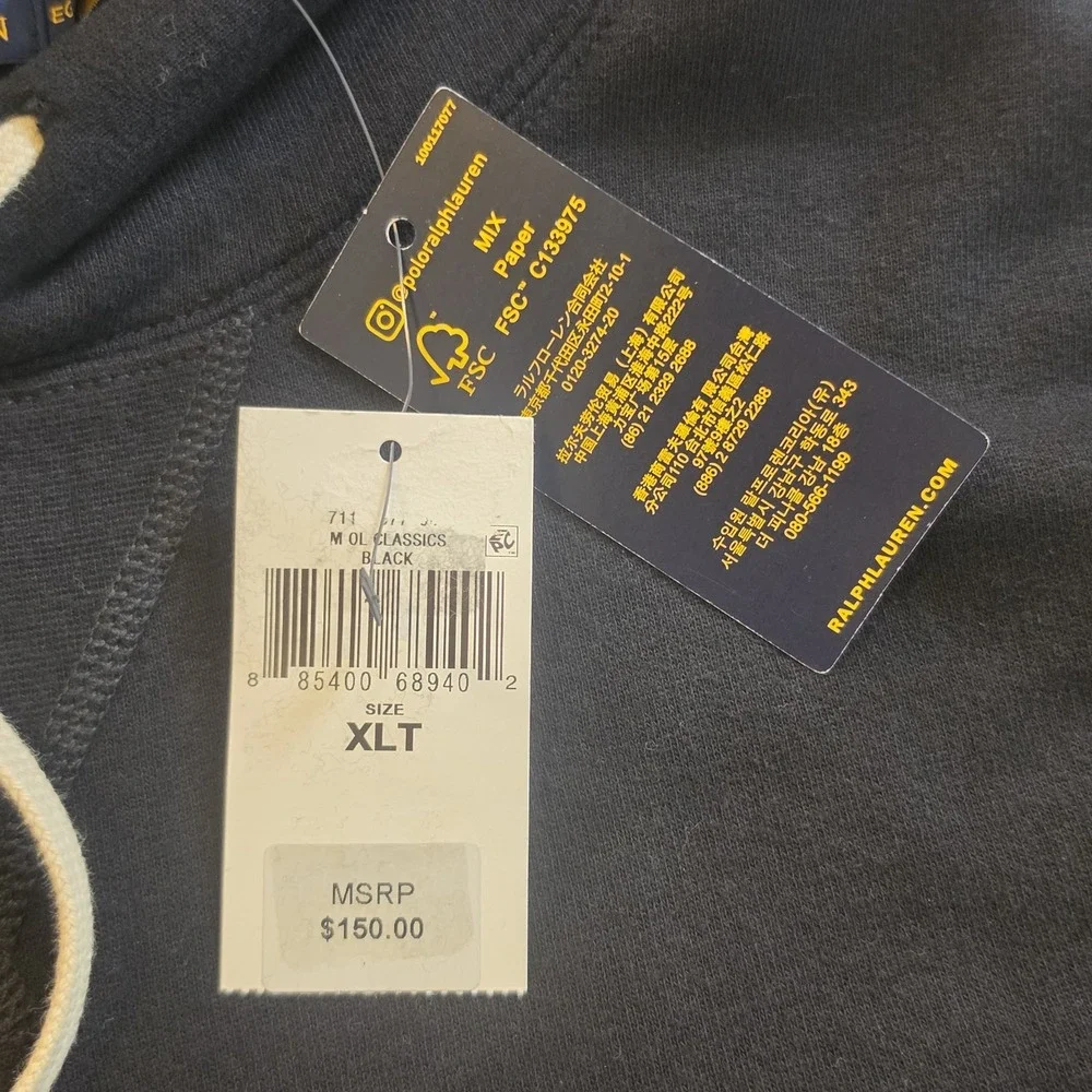 POLO RALPH LAUREN Mens XLT Black Hoodie Sweatshirt Kangaroo Pocket NWT! - $150